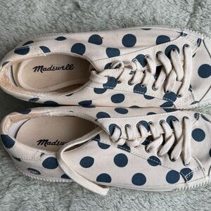 Madewell Side Walk Women’s 8 Low Rise Cream Sneakers with Blue Dots